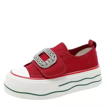 Мода 2024 года, новые парусиновые женские кроссовки, роскошные, с кристаллами, пряжкой, удобные, дышащие, спортивные, для бега, вулканизированные 35 белый