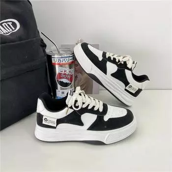 Мода 2024 года, новые плоские женские кроссовки, женские осенние повседневные вулканизированные черные модные кроссовки Harajuku на толстой подошве, спортивная обувь на платформе 35 чёрный