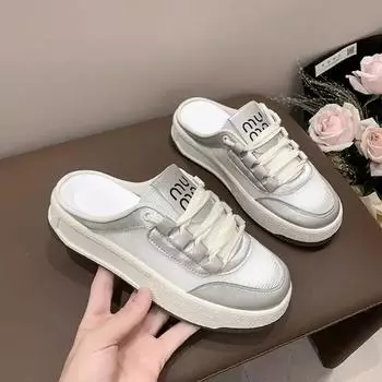 Мода 2024 года Новые полутапочки Baotou Повседневные кроссовки Женская обувь Сетчатые дышащие женские уличные туфли на платформе для ходьбы Zapatos De Mujer 35 серый