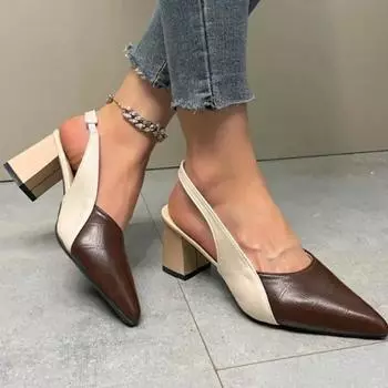 Мода 2024 года, новые популярные летние женские туфли с острым носком на высоком каблуке, босоножки на среднем толстом каблуке, летние новые женские туфли Zapatos 35