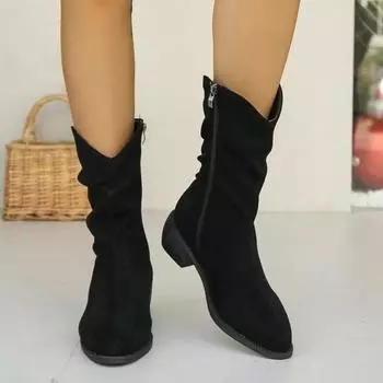 Мода 2024 года Новые популярные простые толстые тонкие сапоги женские летние квадратные остроносые высокие сапоги в стиле ретро 35 чёрный