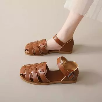 Мода 2024 года, новые популярные высококачественные женские сандалии-гладиаторы, летние элегантные женские туфли на низком каблуке, повседневные туфли на плоской подошве Zapatos 35 чёрный