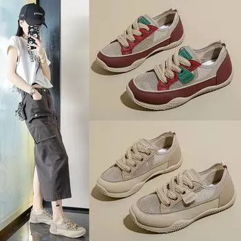 Мода 2024 года, новые повседневные кроссовки на низком каблуке для женщин, горячая распродажа, летние смешанные цвета, женская обувь на шнуровке из искусственной кожи, женская вулканизированная обувь 40 красный