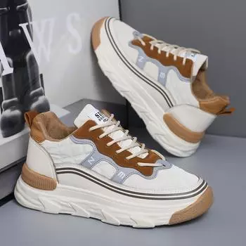 Мода 2024 года, новые повседневные теннисные мужские туфли, тренд, универсальные кроссовки на толстой подошве, удобные дышащие кожаные кроссовки для бега Zapatillas De Hombre 39 бежевый