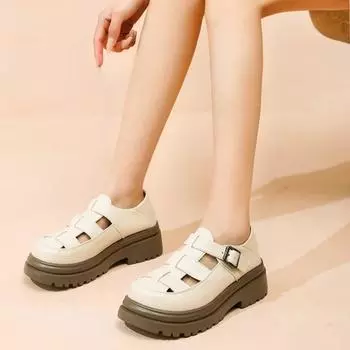 Мода 2024 года, новые сандалии на толстой подошве, женские сандалии с открытым носком, римские сандалии, женская повседневная пляжная обувь, сандалии на платформе De Mujer 35 бежевый