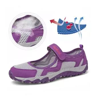 Мода 2024 года. Новые сетчатые дышащие повседневные туфли. Женские удобные легкие прогулочные туфли. Туфли без застежек на плоской подошве для мам. Кроссовки с нескользящей сеткой. 35 фиолетовый