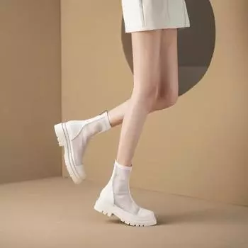 Мода 2024 года, новые сетчатые полые крутые ботинки для женщин, большой размер, весна/лето, новая корейская версия, дышащие ботинки, внутреннее увеличение, черные ботинки 35 бежевый