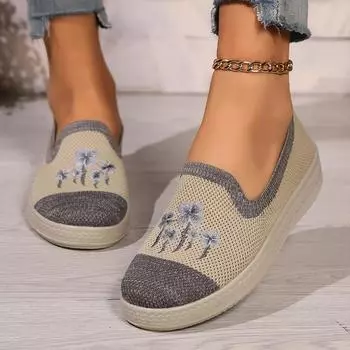 Мода 2024 года, новые сетчатые простые удобные и модные женские туфли с круглым носком, дышащие, легкие, повседневные кроссовки на плоской подошве 36 серый