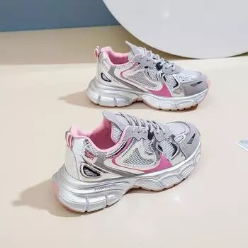 Мода 2024 года, новые спортивные туфли, модные повседневные туфли с толстой подошвой, противоскользящие, легкие, женские кроссовки 35 серебряный серый