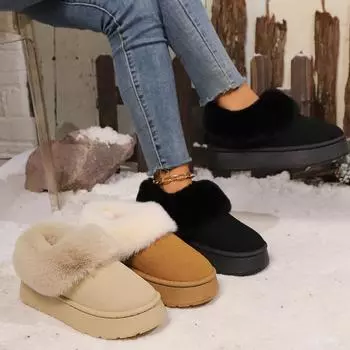 Мода 2024 года, новые теплые ботинки, женские зимние туфли на плоской подошве, короткие плюшевые меховые ботильоны, повседневная обувь, спортивная обувь 36 бежевый