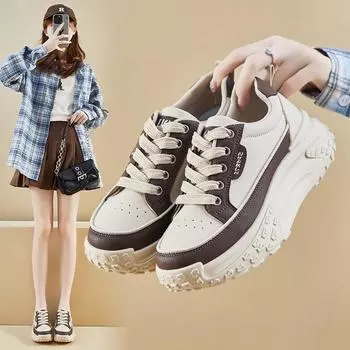 Мода 2024 года, новые трендовые женские туфли, толстая подошва, увеличенная вулканизированная повседневная обувь, нескользящая износостойкая повседневная спортивная обувь 35 хаки