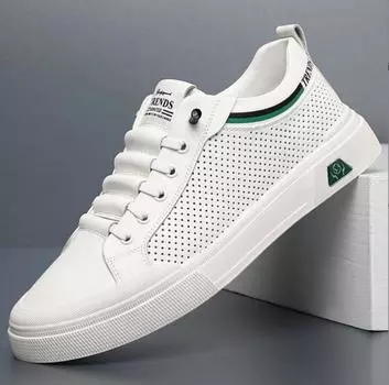 Мода 2024 года, новые туфли для мужчин, повседневная обувь из натуральной кожи, плоские туфли для скейтбординга, летние дышащие кроссовки из коровьей кожи 39 белый