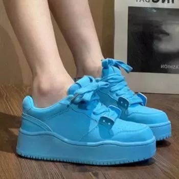Мода 2024 года. Новые туфли для женщин. Женская обувь на шнуровке. Вулканизированная обувь на весну и осень. Дышащая, прочная, повседневная, удобная спортивная обувь на платформе. 35 синий