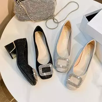 Мода 2024 года, новые туфли для женщин, туфли-лодочки, новые туфли на высоком каблуке со стразами, повседневные туфли на высоком каблуке, лаконичные туфли для женщин 35 хаки