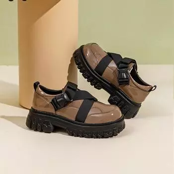 Мода 2024 года, новые туфли из кожи с круглым носком в стиле колледжа, дизайнерские туфли Sense Niche Japanese Cross - лакированная кожа, одинарные туфли с толстой подошвой 34 чёрный