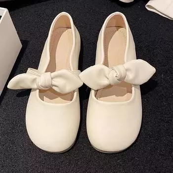 Мода 2024 года, новые туфли на мягкой подошве, удобные, на плоской подошве, повседневные, простые, универсальные туфли Мэри Джейн с бантом для женщин, летнее время 35 покинуть белый