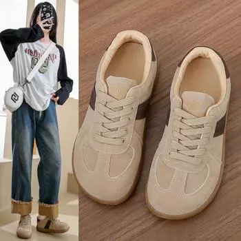 Мода 2024 года, новые туфли на плоской подошве, модные и универсальные ретро-женские туфли, спортивные повседневные студенческие кроссовки на толстой подошве 35 бежевый