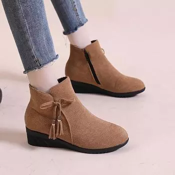 Мода 2024 года, новые туфли, женские ботинки с боковой молнией, весна-осень, круглый носок, однотонные, короткие, на танкетке, модные ботинки Zapatos De Mujer 35 хаки