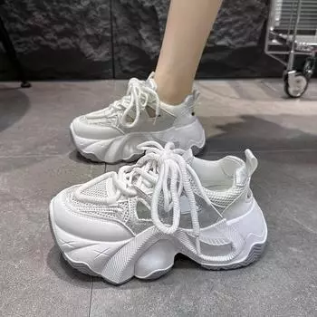 Мода 2024 года. Новые туфли. Женские туфли на шнуровке. Женская обувь из вулканизированной кожи. Осенняя дышащая сетка. Разноцветная платформа. Повседневная спортивная обувь для ходьбы. 35 фиолетовый