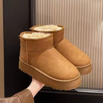 Мода 2024 года Новые утолщенные пушистые женские зимние сапоги Удобные теплые ботильоны Женская зимняя женская обувь Толстые ботинки Mujer 36 бежевый