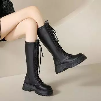 Мода 2024 года, новые утолщенные зимние сапоги для езды, женские сапоги длиной до колена на квадратном каблуке, толстые мотоциклетные сапоги в стиле ретро 35 бежевый