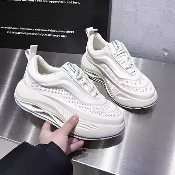 Мода 2024 года, новые весенне-осенние женские кроссовки из вулканизированной кожи, легкие повседневные спортивные туфли для женщин, нескользящие кроссовки на платформе со шнуровкой для женщин 35 бежевый