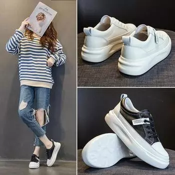 Мода 2024 года, новые высококачественные кожаные бежево-белые женские туфли на платформе, вулканизированные женские кроссовки, большой размер 41, повседневные дышащие 35 бежевый