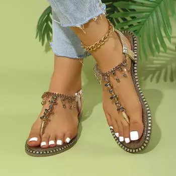 Мода 2024 года, новые высококачественные популярные однотонные босоножки с открытым носком, однотонные босоножки-ремешки для женщин с украшением из страз 36 золотой