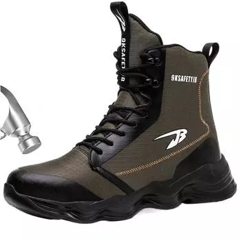Мода 2024 года, новые защитные ботинки, мужские ботинки, высокие рабочие кроссовки со стальным носком, устойчивые к проколам и ударам, рабочие ботинки, не поддающиеся разрушению 40 зелёный