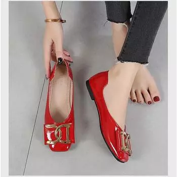 Мода 2024 года, новые женские балетки без застежек, женские весенние модные балетки с квадратным носком, лакированные кожаные туфли, женские красные туфли 35 абрикосовый