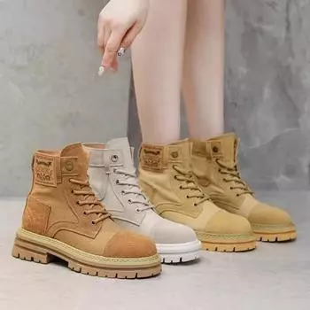 Мода 2024 года, новые женские ботинки, летние популярные рабочие ботинки с круглым носком, весна-осень, одинарные, в стиле преппи, с толстой подошвой, короткие 36 красно-желтовато-коричневый