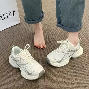 Мода 2024 года, новые женские кроссовки на платформе, повседневная обувь, женская удобная сетчатая противоскользящая женская обувь для бега, скейтборд Zapatillas De Mujer 35 серебряный