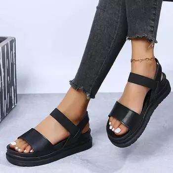 Мода 2024 года, новые женские летние удобные сандалии, модные римские туфли с открытым носком и ремешком на щиколотке на платформе и пряжкой, сандалии Mujer 35 чёрный