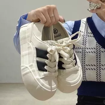 Мода 2024 года, новые женские прочные спортивные туфли на толстой подошве, модные весенние и осенние вулканизированные туфли на шнуровке 35