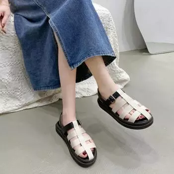 Мода 2024 года, новые женские сандалии, летние римские сандалии с закрытым носком на платформе, винтажные уличные с ремешком на щиколотке, пляжная обувь для женщин 35 ярко-розовый