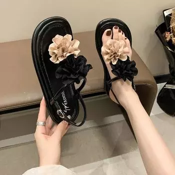 Мода 2024 года, новые женские сандалии на плоской подошве, шлепанцы, повседневная удобная обувь, уличные тапочки на плоской подошве, пряжка, ремешок, цветок, современные сандалии, шлепанцы 35 белый