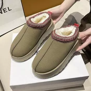 Мода 2024 года, новые женские шерстяные тапочки, теплые шерстяные низкие зимние сапоги на платформе, тапочки, женские уличные нескользящие сапоги, обувь для женщин 36