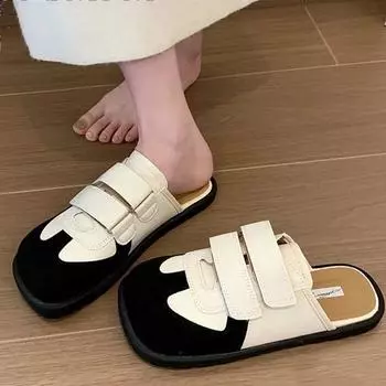 Мода 2024 года, новые женские тапочки с круглым носком, полумешок, модные нескользящие повседневные женские туфли с плетением, Zapatillas plataforma mujer 35 бежевый