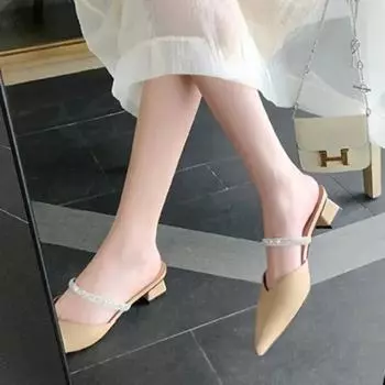 Мода 2024 года, новые женские туфли, брендовые, с закрытым носком, современные женские тапочки, с острым носком, женские туфли на квадратном каблуке с кристаллами 41