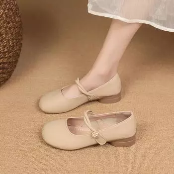 Мода 2024 года, новые женские туфли из мягкой кожи, модные женские балетки на плоской подошве, квадратный носок, новый стиль, ретро, красные, 35-40 35 бежевый