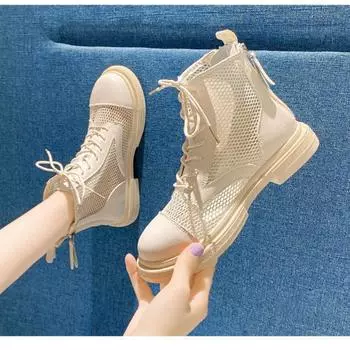 Мода 2024 года. Новые женские туфли. Летние ботинки. Черные сандалии на плоской подошве. Дышащая сетчатая обувь. Женские белые туфли. Высокое качество. 35 бежевый