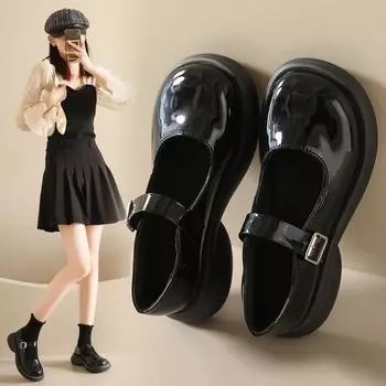 Мода 2024 года, новые женские туфли, модные ретро-туфли с круглым носком и увеличенной черной толстой подошвой, туфли Мэри Джейн для женщин, Zapatos De Mujer 35
