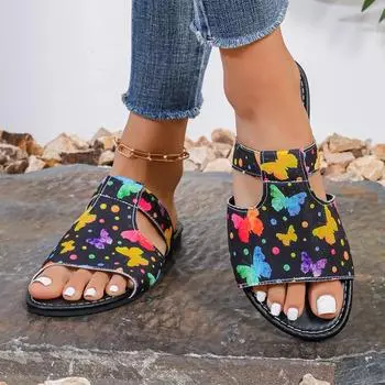 Мода 2024 года. Новые женские туфли на плоской подошве. Новые тапочки. Удобные повседневные женские шлепанцы. Летние римские женские тапочки с открытым носком. Zapatos De Mujer. 36