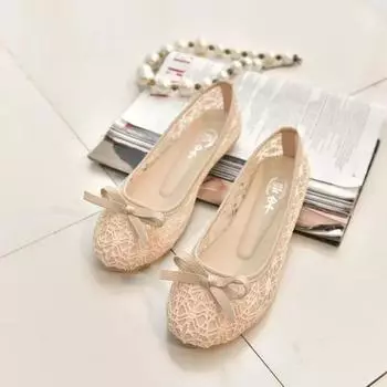 Мода 2024 года, новые женские туфли на плоской подошве, балетки, модные женские туфли с бантом, с вырезами, на плоской подошве, милые полые летние женские туфли 35 бежевый