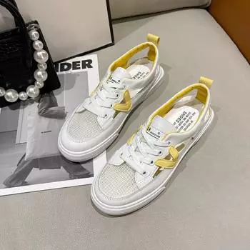 Мода 2024 года Новые женские туфли на плоской подошве Повседневная обувь Спортивная сетчатая обувь Женские туфли на плоской подошве Дышащие летние одинарные туфли Женские кроссовки Сандалии 35 белый