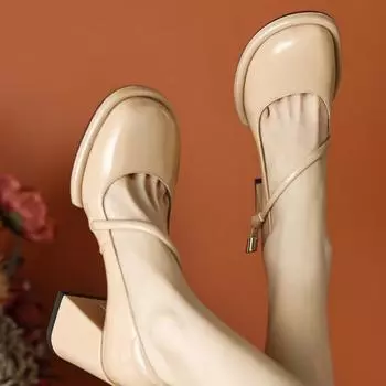 Мода 2024 года, новые женские туфли на высоком каблуке в стиле ретро, толстая подошва, модные и универсальные туфли на высоком каблуке для студентов колледжей 34 чёрный