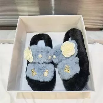 Мода 2024 года. Новые женские туфли с открытым носком. Женские тапочки. Осенние замшевые теплые разноцветные повседневные удобные тапочки на плоской подошве. Zapatillas Mujer 36 покинуть белый