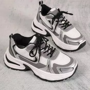 Мода 2024 года, новые женские туфли, высококачественные женские спортивные туфли, модные сетчатые дышащие женские туфли на шнуровке с низким вырезом из вулканизированной стали 35 чёрный