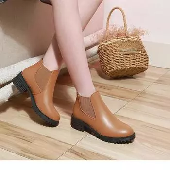Мода 2024 года, новые женские туфли, женские модные ботинки, квадратный каблук, круглый носок, босые ботинки, большие размеры 35-43, женские универсальные 35 коричневый