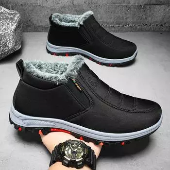 Мода 2024 года, новые зимние ботинки для снега, мужские повседневные ботинки без застежек, теплые меховые удобные кроссовки, нескользящие ботинки, мужская обувь Zapatos Hombre 39 чёрный